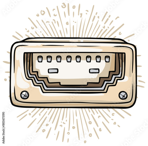 Retro Radio Tuner with Rays, Cartoon Illustration, Vintage Electronics, Analog Display, Technology, Retro Style