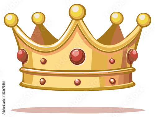 Ornate Golden Crown Adorned with Red Jewels and Golden Spheres atop each Point