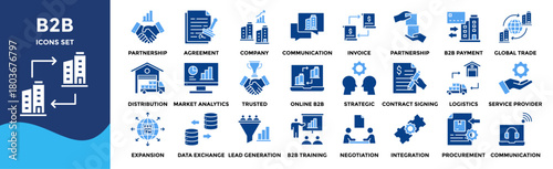B2B icon collection set. Containing design Business Partnership, Corporate Agreement, Company Collaboration, B2B Growth, Business Communication