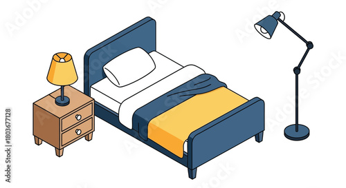 Modern bedroom with bed, nightstand and lamp for cozy living style