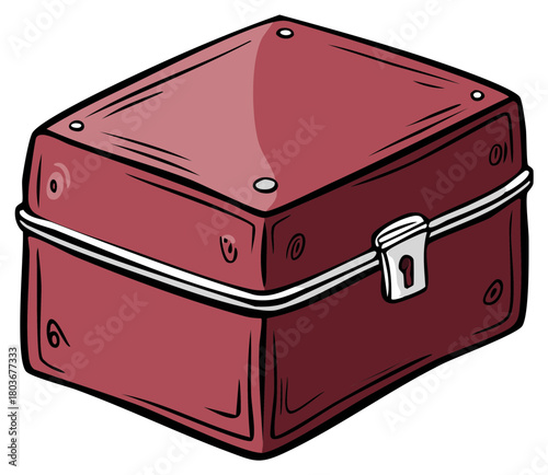 Red cartoon storage box with metal clasp and white band illustration