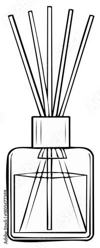 Simple line art illustration of a classic reed diffuser for home fragrance and aromatherapy