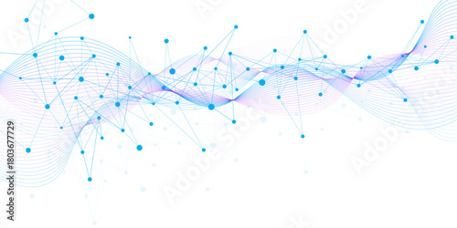Abstract tech network connection with dots lines and wave. Digital technology and big data visualization. Suitable for healthcare, medial, science and technology background. Vector
