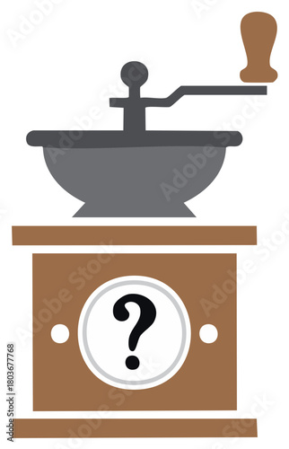 Vintage Coffee Grinder with Question Mark, Cafe Concept