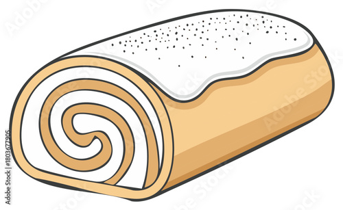 Delicious creamy Swiss roll cake with white frosting and sweet sprinkles illustration