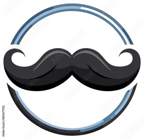 Stylish Black Moustache with Curled Ends in a Modern Gradient Blue Circular Frame