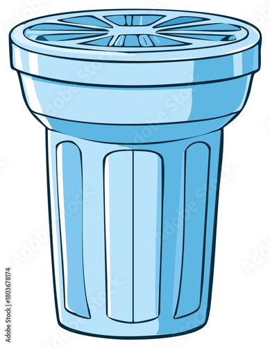 Elegant Light Blue Drinking Cup with Grooved Design and Radial Top Pattern, Classic Drinkware Still Life