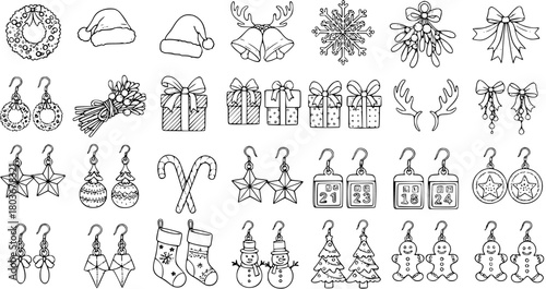 Christmas Line Art Collection: Festive Earrings  Holiday Decor