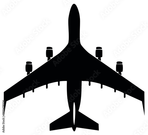 Bomber Airplane Silhouette Aerial View Military Aircraft Vector Illustration