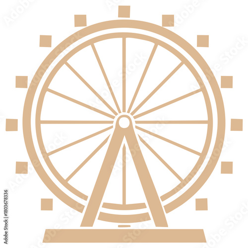 Elegant beige Ferris wheel vector graphic symbolizing fun, adventure, and fairground attractions entertainment.