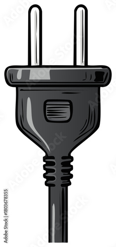 Black two prong electrical power plug with cord vector illustration