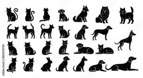 Adorable pet silhouette collection with cats, dogs, and rabbit art