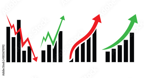 Dynamic stock market analysis with rising and falling trend arrows
