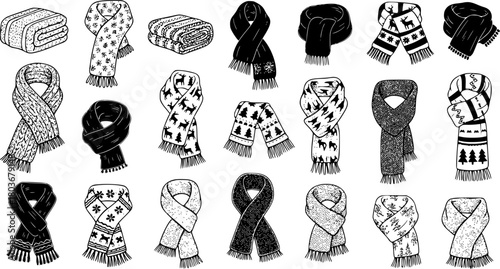 Cozy Winter Scarves and Blankets: Hand-Drawn Illustration Set