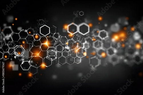 Wallpaper Mural Molecular Network: A sophisticated molecular network, illuminated by warm, glowing energy, unfolds against a dark, textured backdrop, conveying the intricate structure of science and technology. Torontodigital.ca