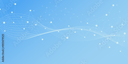Global network connection banner background with plexus or connecting dots and lines. Social communication and big data visualization. Design for medical, science and technology. Vector