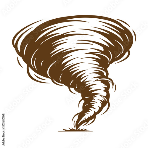 Vector illustration of a brown sketch vintage tornado isolated on white background