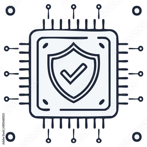 Secured Chip with Shield and Check Mark Design for Cyber Security and Data Protection Technology