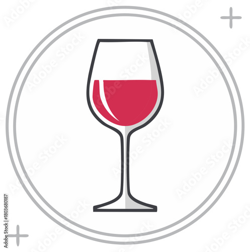 Minimalist graphic icon of a red wine glass full of deep red wine beverage