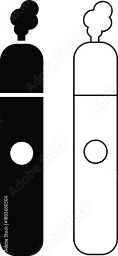 Vape icons set in black flat and outline styles. Electronic cigarette symbols for smoke, vaping device, nicotine theme and minimal vectors collection and modern vape. Bad habit illustration.