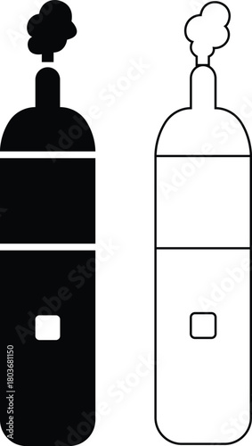 Vape icons set in black flat and outline styles. Electronic cigarette symbols for smoke, vaping device, nicotine theme and minimal vectors collection and modern vape. Bad habit illustration.