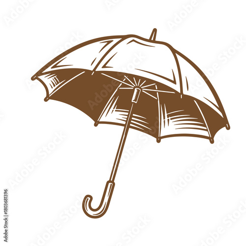 Vintage sketch illustration of an open brown umbrella suitable for weather and protection design