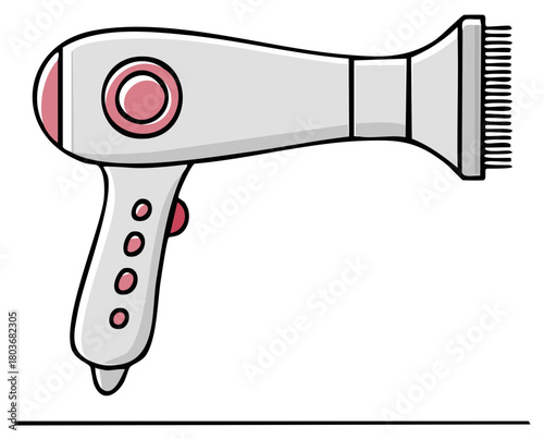 Illustration of a Cartoon Hair Dryer in Gray and Pink