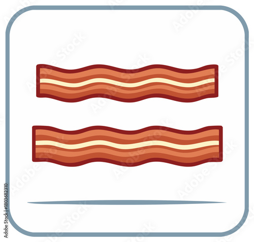 Two cooked bacon strips illustration. Crispy delicious breakfast food icon design element.