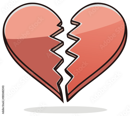 Stylized illustration of a cracked red heart symbolizing heartbreak and sadness