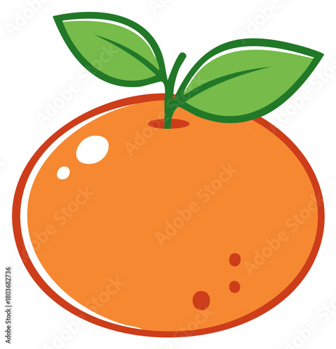 Vibrant Orange Fruit with Green Leaves Simple Graphic Illustration Style