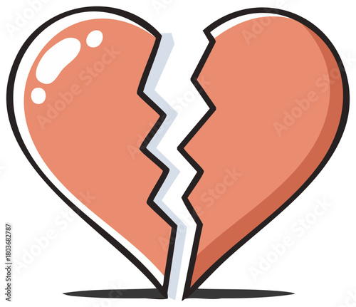 Stylized Broken Heart Illustration with Cartoonish Style