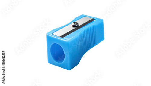 Simple blue pencil sharpener with a metal blade sits