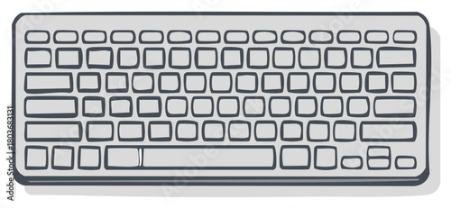 Simple hand drawn illustration of a gray computer keyboard with blank keys