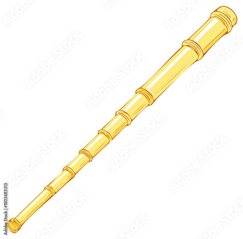 Golden spyglass illustration, vintage nautical telescope, antique brass optical instrument for maritime exploration