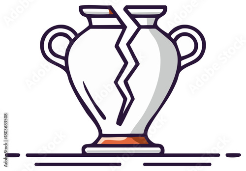 Cracked antique amphora vase icon with handles and shadow effect