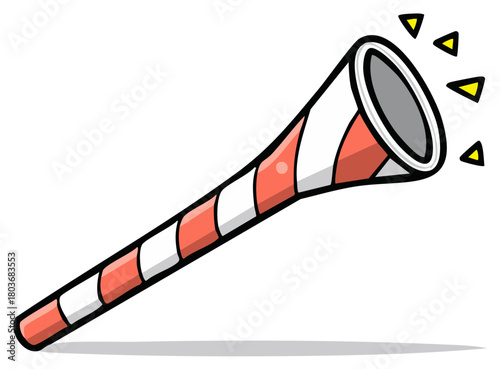 Striped Party Horn Blower Sound Symbol with Yellow Emoticons for Celebration