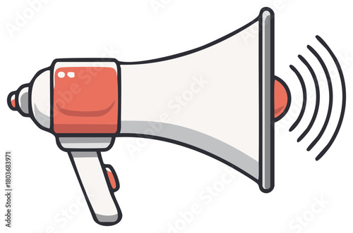 White and Coral Megaphone Illustration with Sound Waves for Announcements and Protests