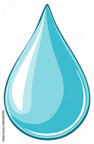 Clean Blue Water Drop with Reflective Highlights and Teal Outline