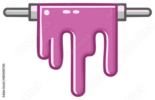 Gooey pink dough or icing dripping from a rolling pin cartoon illustration