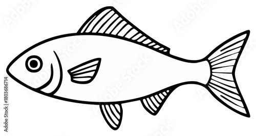 Simple line art illustration of a fish with detailed fins and tail.