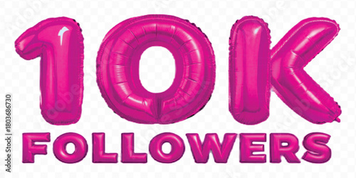 abstract 3d 10K FOLLOWERS typography text made by with different color foil balloons style isolated on transparent background