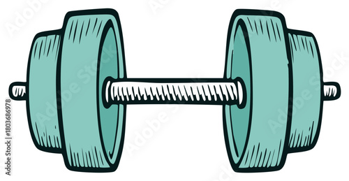 Turquoise Dumbbell with Rough Sketch Style and Thick Outline