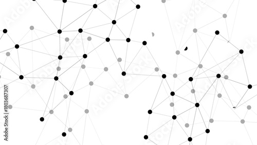 Minimal Black & Gray Network Pattern Background With Geometric Mesh Structure, Interconnected Nodes, Lines & Dots. Technology, Data, & Digital Communication.