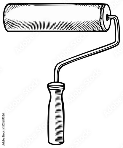 Paint roller illustration showing handle, frame and roller for painting walls or ceilings in a home repair or renovation