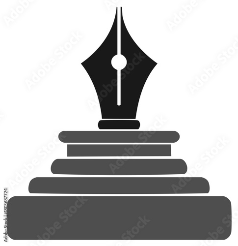 Classic fountain pen nib icon on a tiered pedestal representing a literary award or knowledge