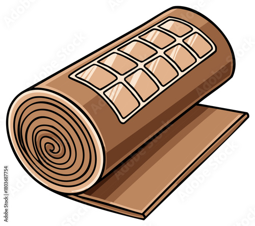 Roll of Brown Fabric or Cloth Material with Grid Pattern on Textile Covering