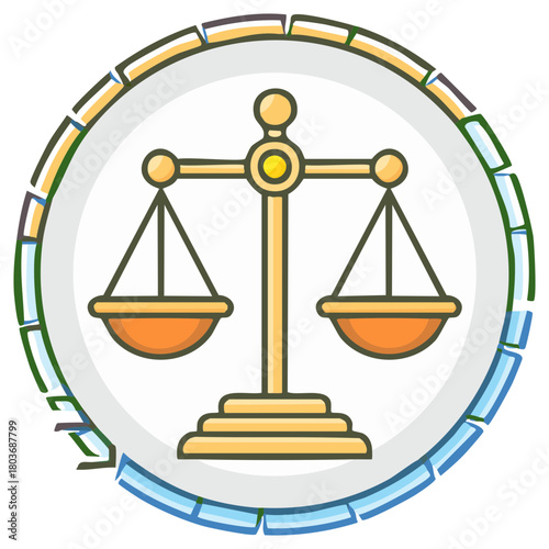 Stylized Balance Scale Emblem with Bordered Circle Law and Justice Symbol Graphic