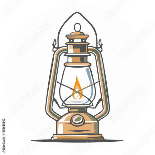 Antique Kerosene Lantern Burning Warmly for Light in Darkness Old Fashioned Style