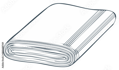 Neatly folded striped towel or blanket vector line art drawing