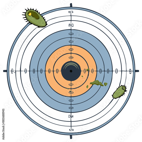 Target practice with cartoon microorganisms and splatters symbolizing infection control